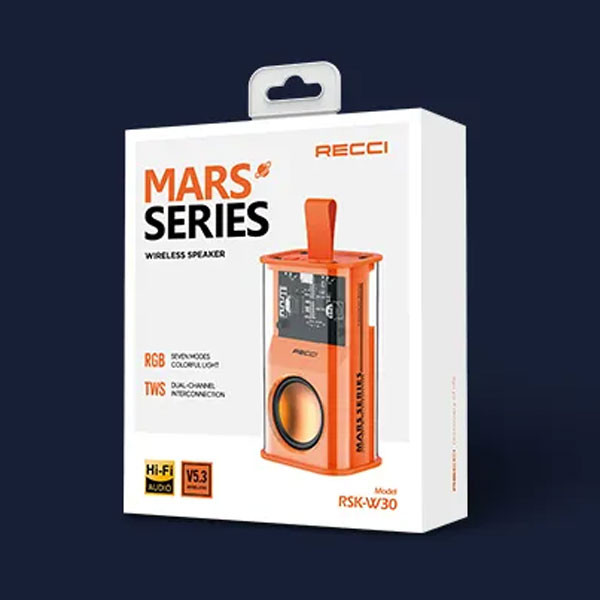 RECCI RSK-W30 Transparent Wireless Speaker with RGB Light- Orange Color